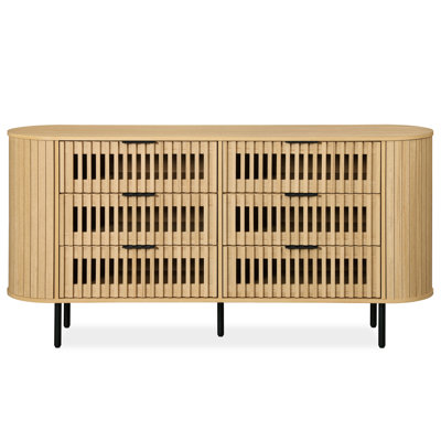 Commode cannelée à 6 tiroirs, commode moderne à profil incurvé