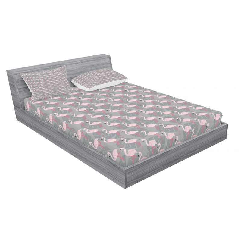 Flamingo Microfiber Floral Sheet Set, Queen Sheet Set + Fitted Sheet + 2 Pillowcases