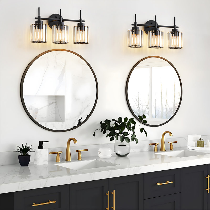 Luminaires de salle de bain 3 lumières noir mat avec abat-jour transparents, luminaires de salle de bain au-dessus du miroir (excluant l'ampoule)