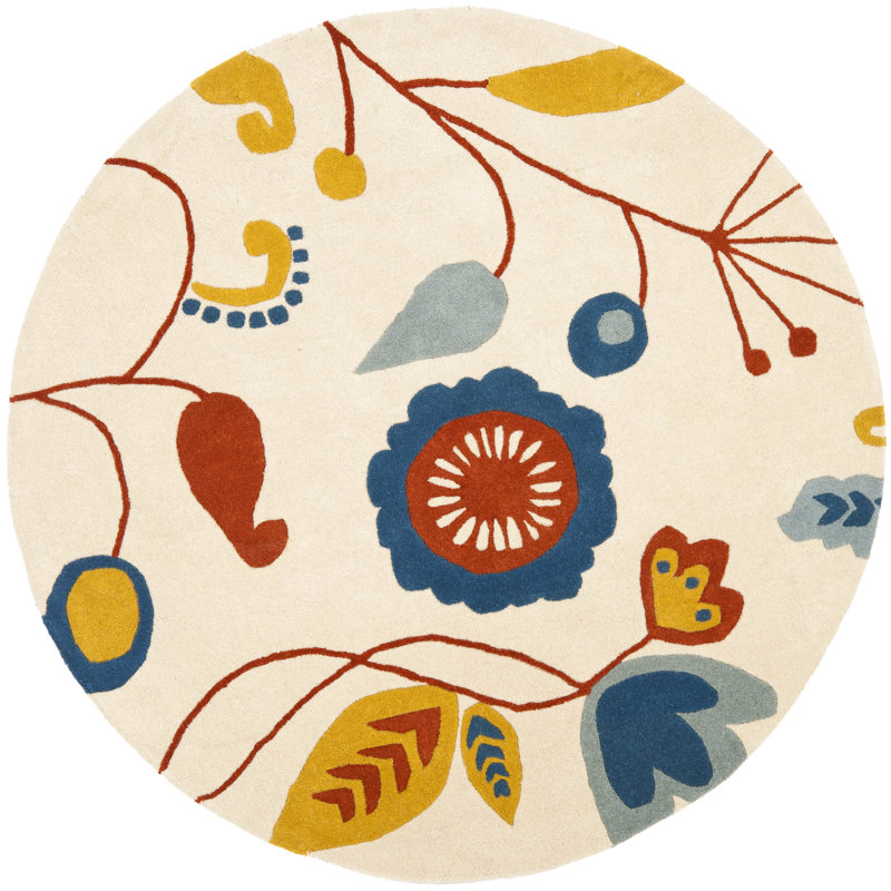 Soho Hand Tufted Wool And Viscose Floral Rug, Round 6'