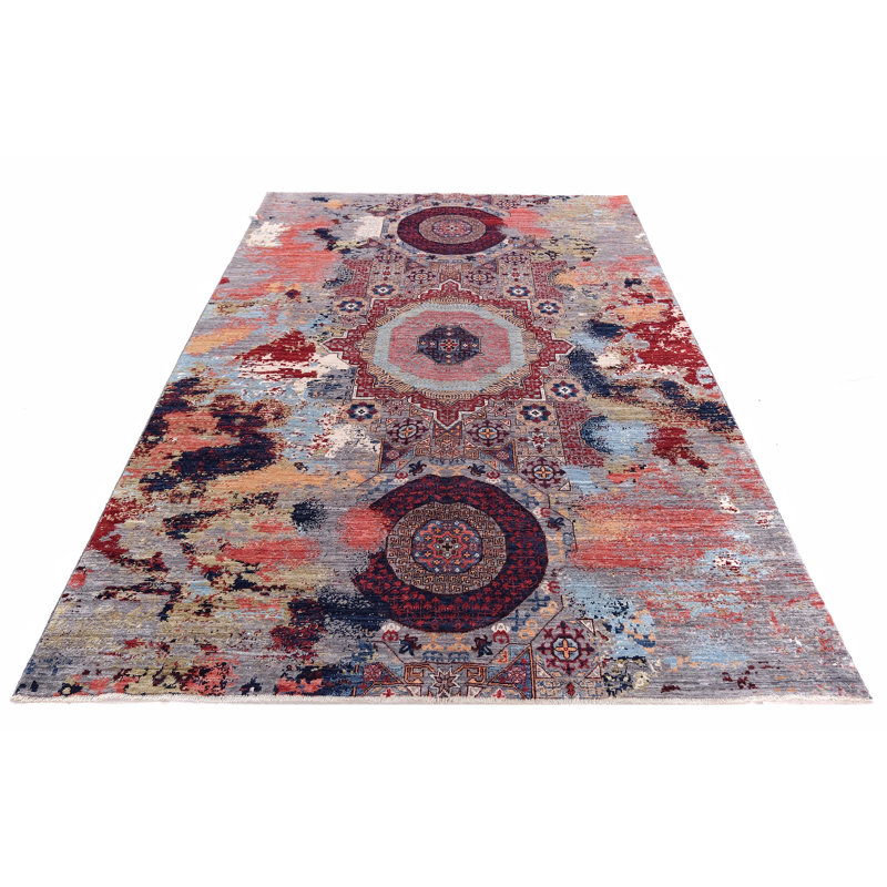 Hand Knotted Wool Area Rug in Gray