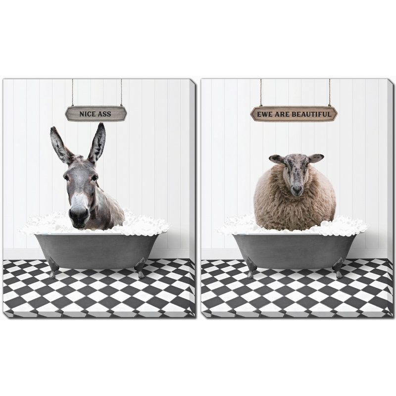 Ensemble d'art mural sur toile Animal Bath