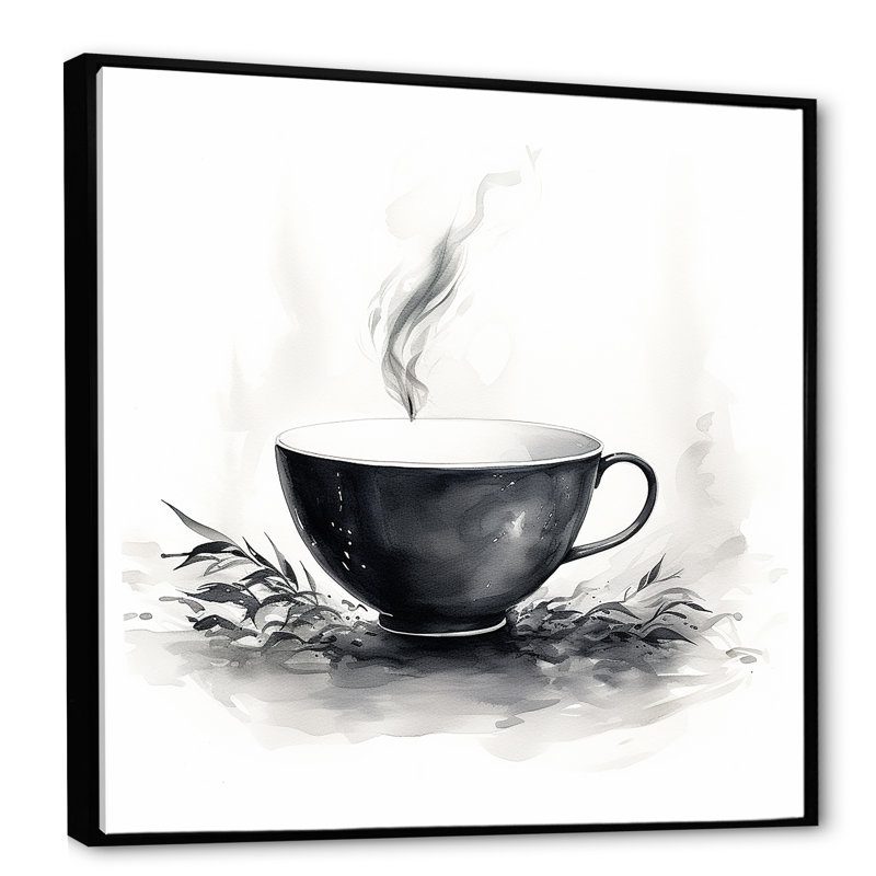 «Grey Chinese Tea Elegance», art mural Chine, H 30 po x l 30 po x P 1,5 po, Cadre flottant noir