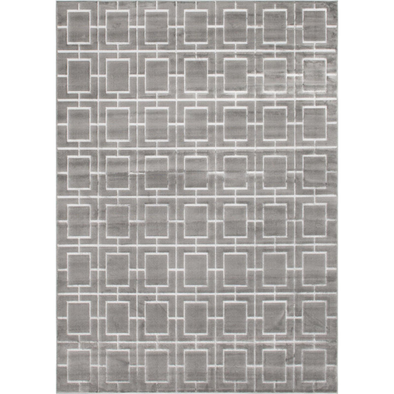 Glam Geometric Gray Silver Area Rug, Rectangle 9' x 12'