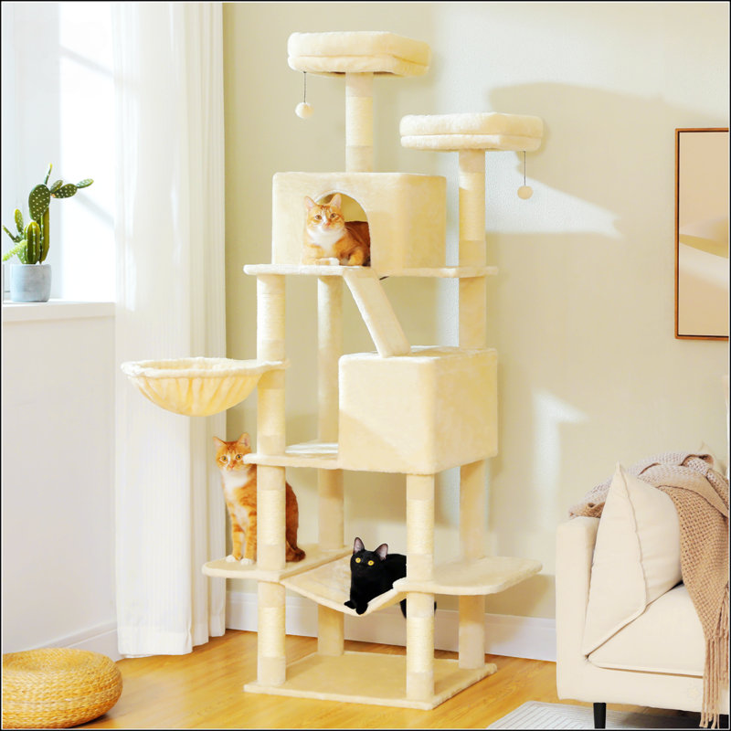 Arbre à chat, grande tour à chat de 71 pouces, Beige