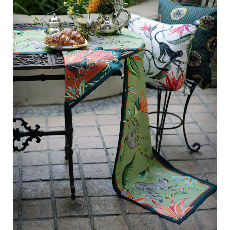 Ardmore 'Monkey Paradise' Cotton Runner, Chalk, 94" x 16"