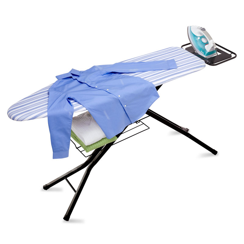 Blue Stripe Adjustable Ironing Board with Iron Rest and Shelf