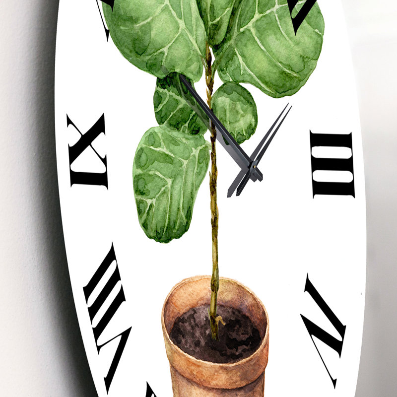 Ficus Lyre dans un pot de fleurs en argile - Horloge murale traditionnelle, Moyenne