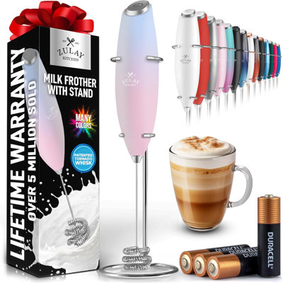 Zulay Kitchen Tornado Whisk Milk Frother With 4 Aa Duracell Batteries - Triple Whisk For More Power