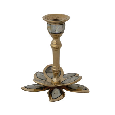Porte-bougie rond en forme de fleur en laiton avec incrustation de nacre