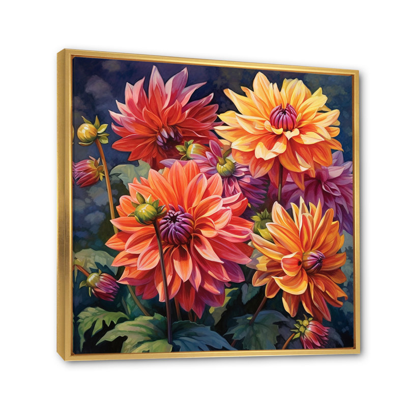 «Garden Dahlia Palette II», reproduction sur toile, H 24 po x l 24 po x P 1 po, Cadre flottant doré