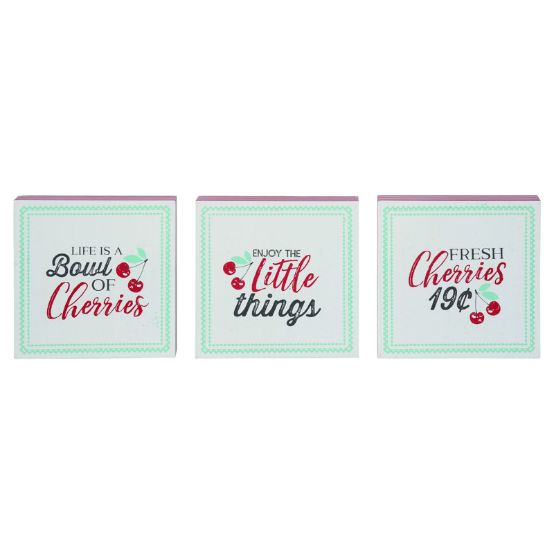  MDF Cherry Block Decor Set of 3 Spring Home Decorations
