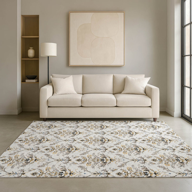 Tapis damassé de qualité supérieure Mayfield AMF2325, Argent, 3 pi x 5 pi