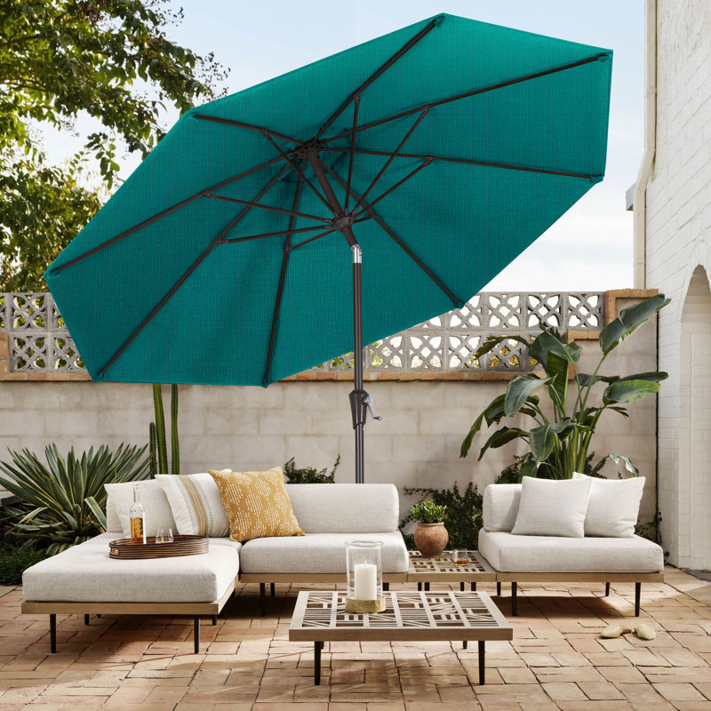 Parasol de marché en oléfine de 2,74 m (9 pi) avec inclinaison et levage à manivelle, Bleu sarcelle