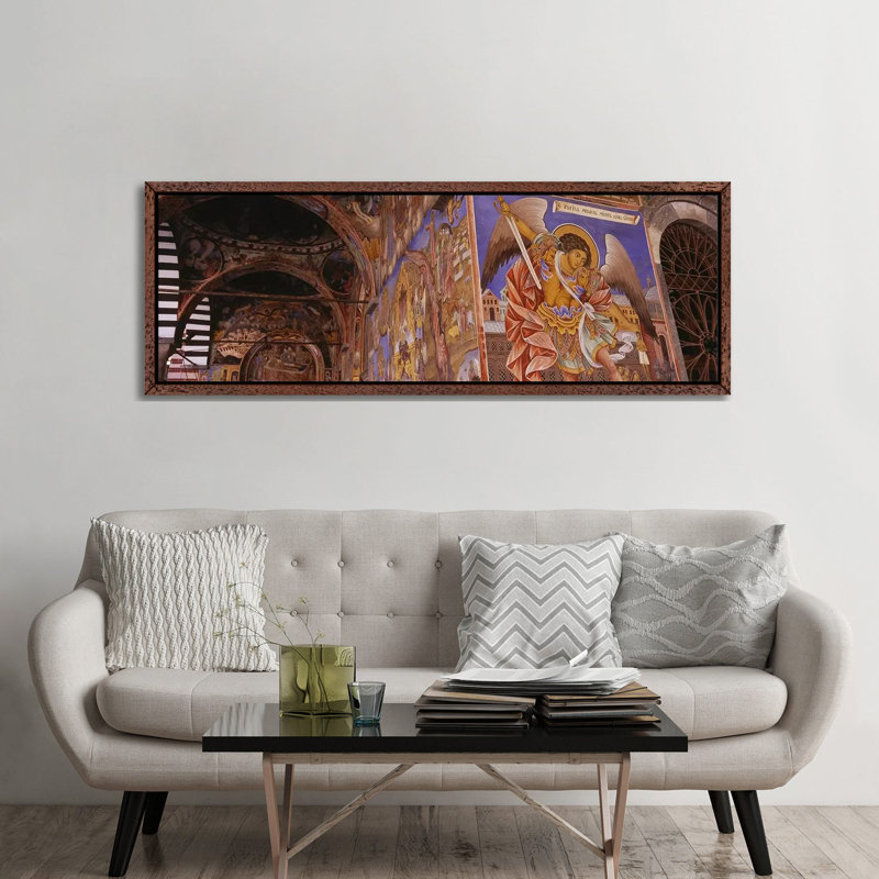 Low angle view of fresco on the walls of a monastery, Rila Monastery, Bulgaria 1 Piece Panoramic Wall Art on Canvas