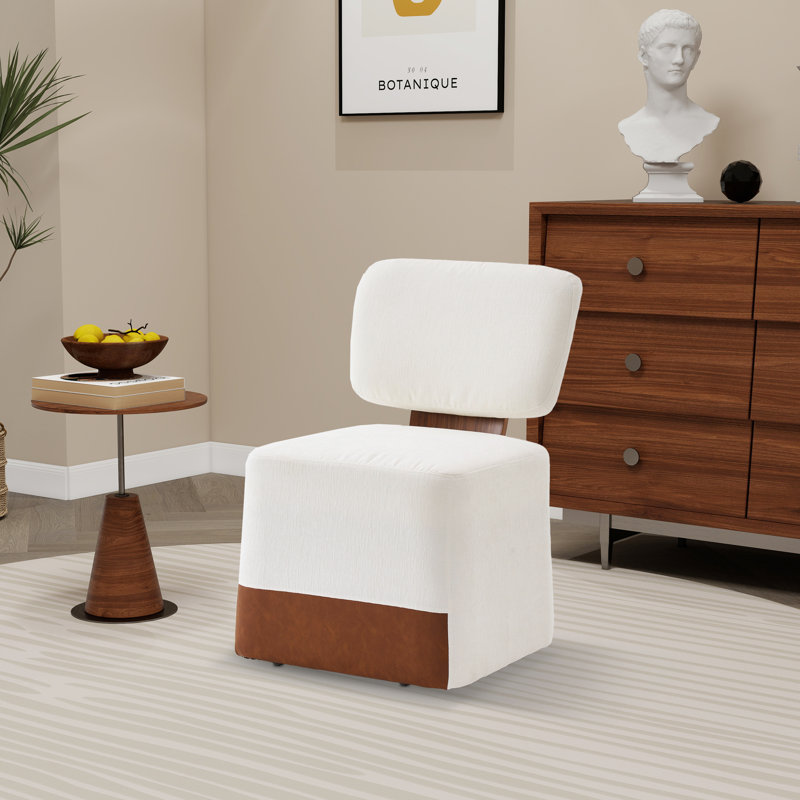 Chaise de salle à manger rembourrée en lin avec roulettes Modern, Ivoire ivoire