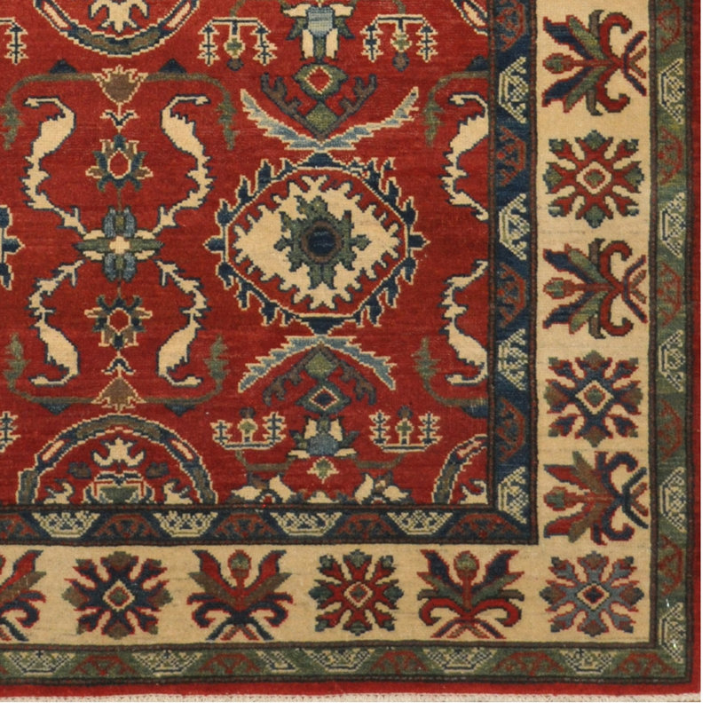 Tapis de zone en laine 5 pi x 7 pi à main one-of-kind noué la kazak Rawls