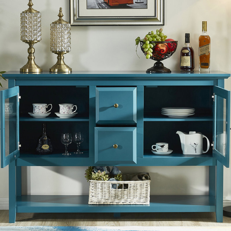 Crédence moderne avec tablette inférieure et tiroir - Bleu sarcelle pour la salle à manger, matériau de l'entrée du buffet