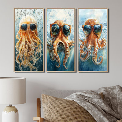 Pieuvre avec des lunettes dans l'océan I - Collection d'impressions sur toile Jellyfish