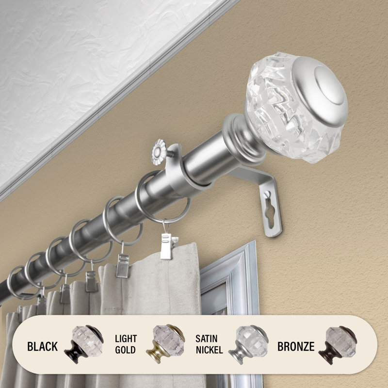 Tringle à rideaux simple réglable 1 po Matney, H 2,88 po x l 48 po x P 3,63 po, Nickel satiné