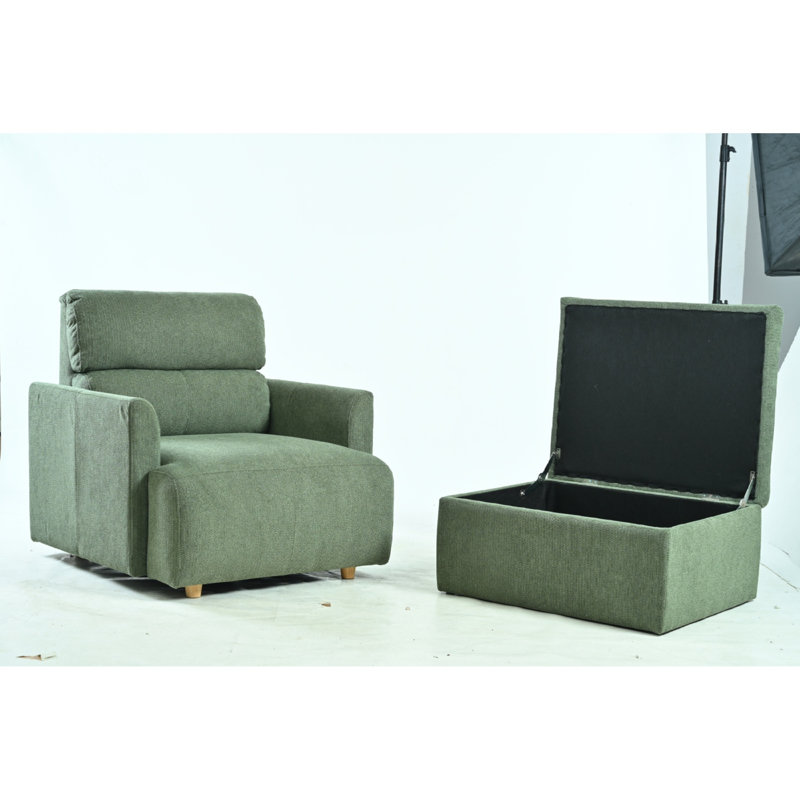 Chaise de salon confortable en bois d'hévéa avec repose-pieds et fauteuil vert foncé Comfy