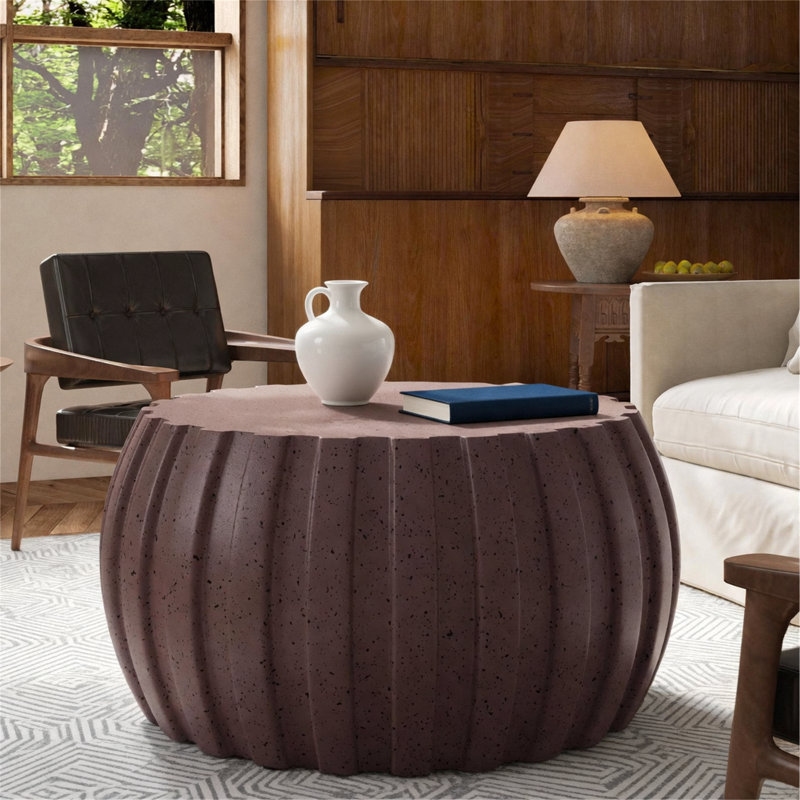 Table basse moderne et imperméable, conception en ciment MgO durable pour une utilisation intérieure et extérieure, Brun