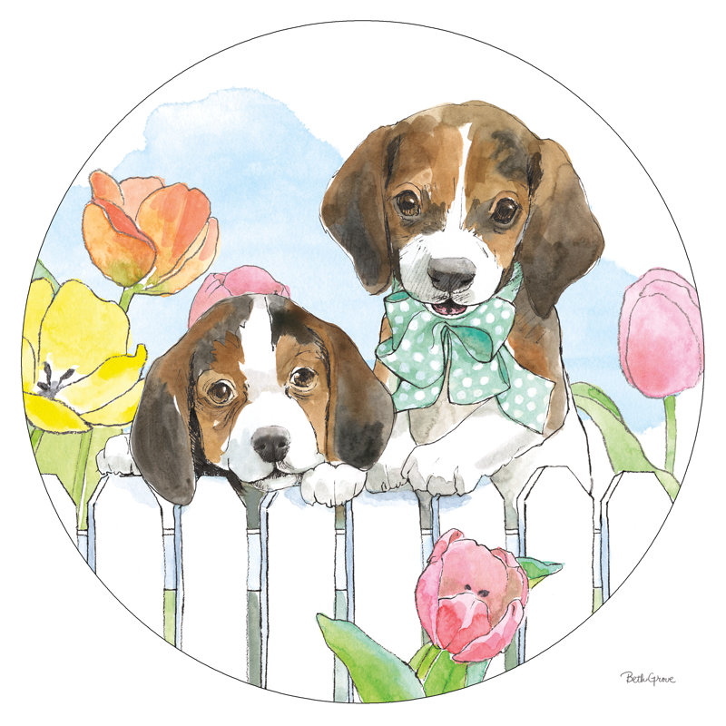 Pâques, chiots de Pâques par Beth Grove - peinture sur toile tendue, H 20 po x l 20 po, Non, Toile avec cadre érable