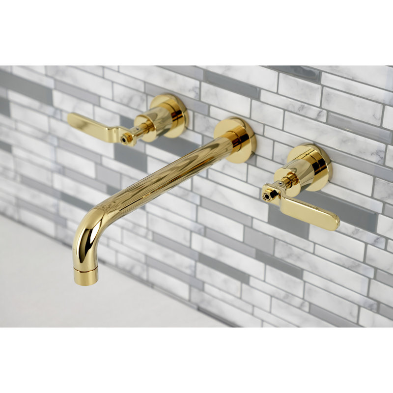 Kingston Brass KS8028KL Whitaker Two-Handle Wall Mount Tub Faucet, Brushed Nickel, Polished Brass