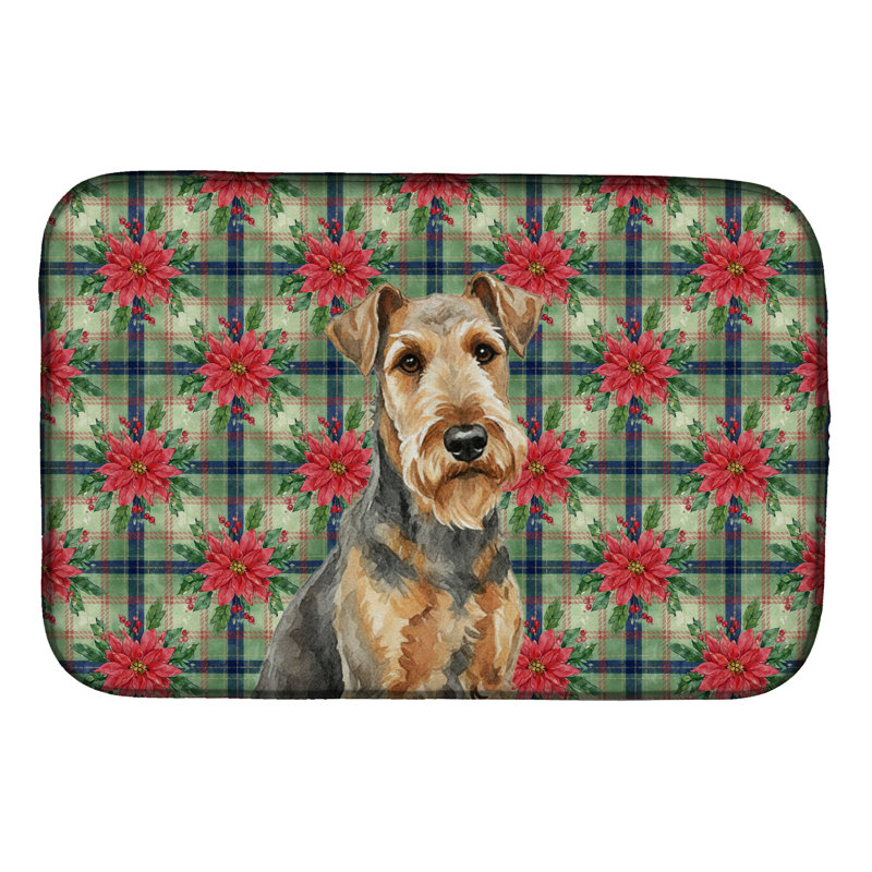 Tapis de séchage pour la grippe Airedale Terrier Christmas PoinsettIas