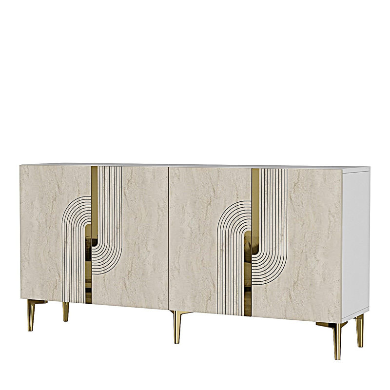Console moderne avec tablettes multiples, 59,1 po x 29,5 po x 12,6 po | 100% panneau de particules enduit de mélamine, épaisseur: 0,7 pouce | Design géométrique mural et élégant pour le salon et le vestibule
