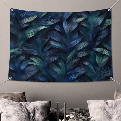 Blue Green Tropical Leaves Wall Tapestry - Foliage Wall Decor