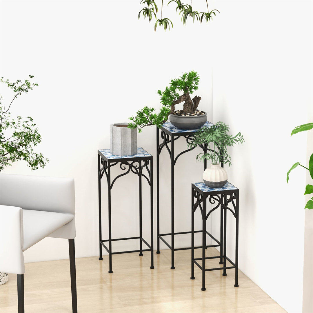 Metal Plant Stand Set Of 3 With Mosaic Tile