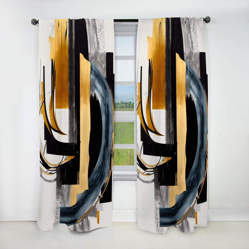 Glam Gold And Black Expression II - Abstract Blackout Curtain - 1 Panel, 52" W x 84" L