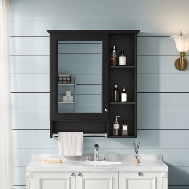Armoire de toilette murale 24 po 3-en-1 avec tablette réglable 24 po, Noir