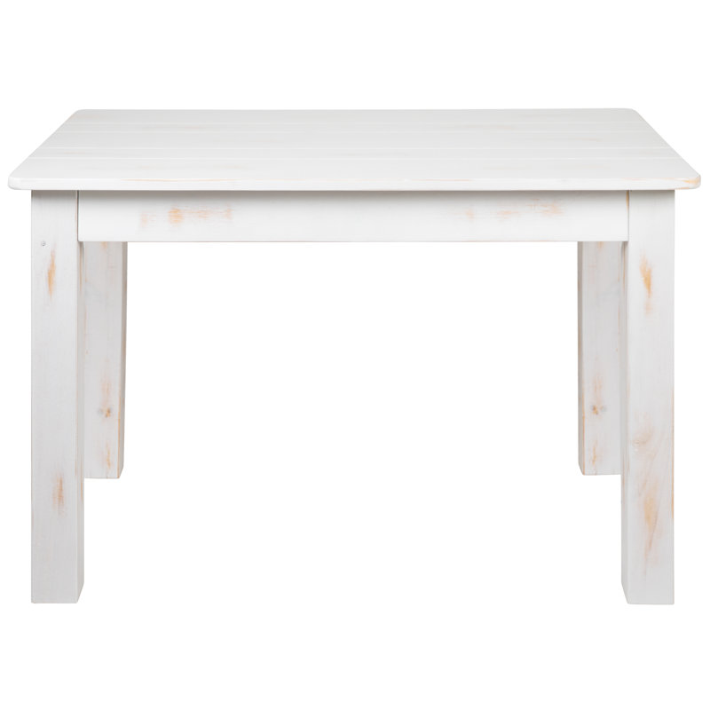 Dejon Rectangular Solid Pine Farmhouse Dining Table, Antique Rustic White, 30"W x 46"L