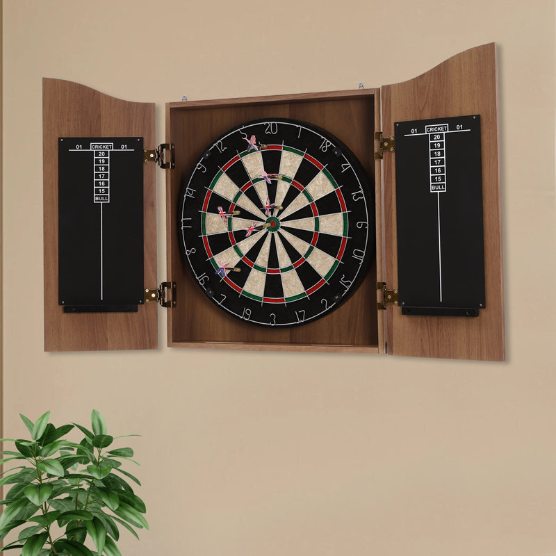 Modern Brown MDF and Sisal Dartboard Cabinet Set