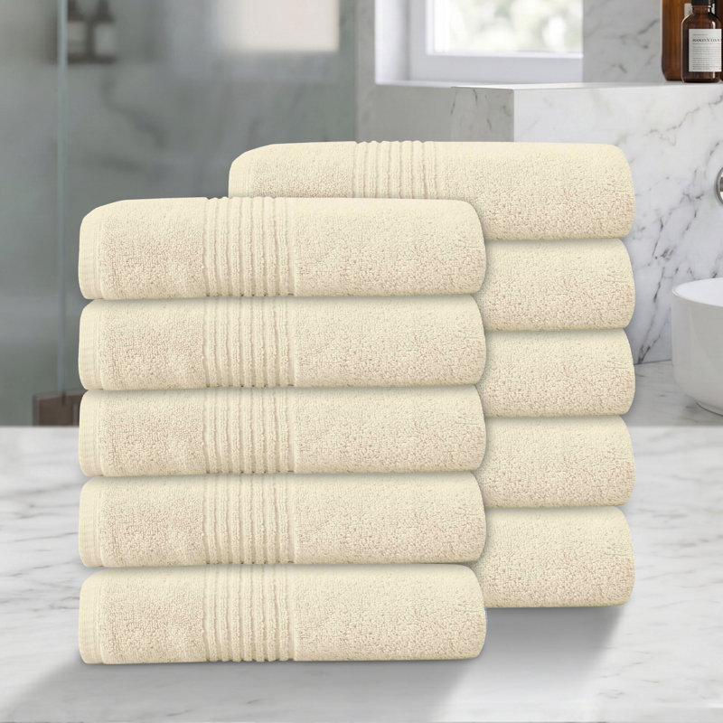 Ensemble de serviettes de bain 100% coton 100% coton zéro torsion Phoebe Home Weavers, 27 po x 54 po (10) (10 serviettes de bain), ivoire
