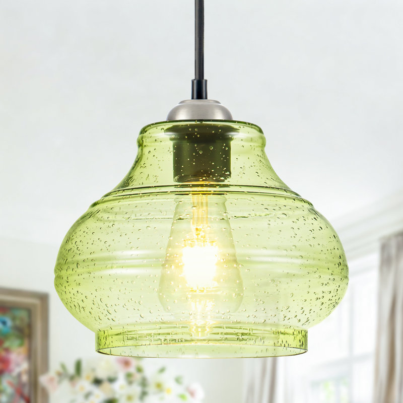 Luminaire suspendu pour îlot de cuisine 1 lumière avec abat-jour en verre grainé 1 lumière, Vert pomme