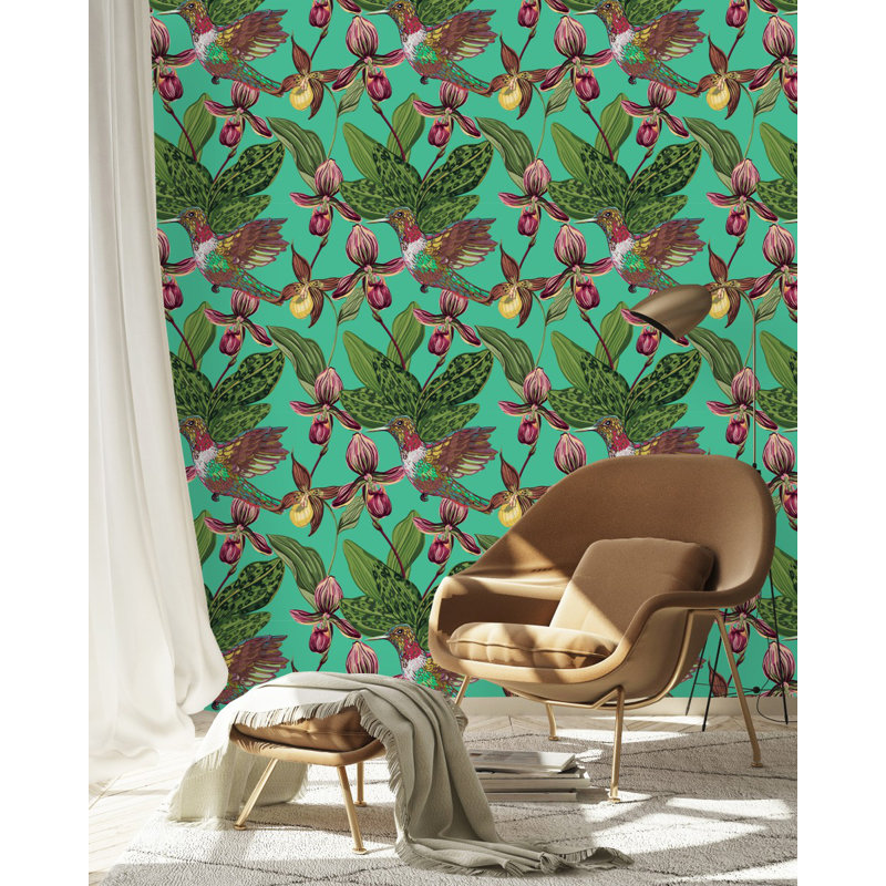Hummingbird On Flowers Wallpaper, 25" W x 225" L