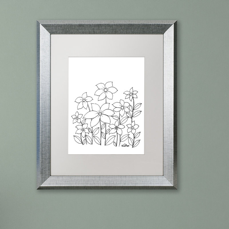 « simple fleur doodle », impression sur toile encadrée, Blanc, H 20 po x l 16 po x P 0,5 po, Toile avec cadre argenté