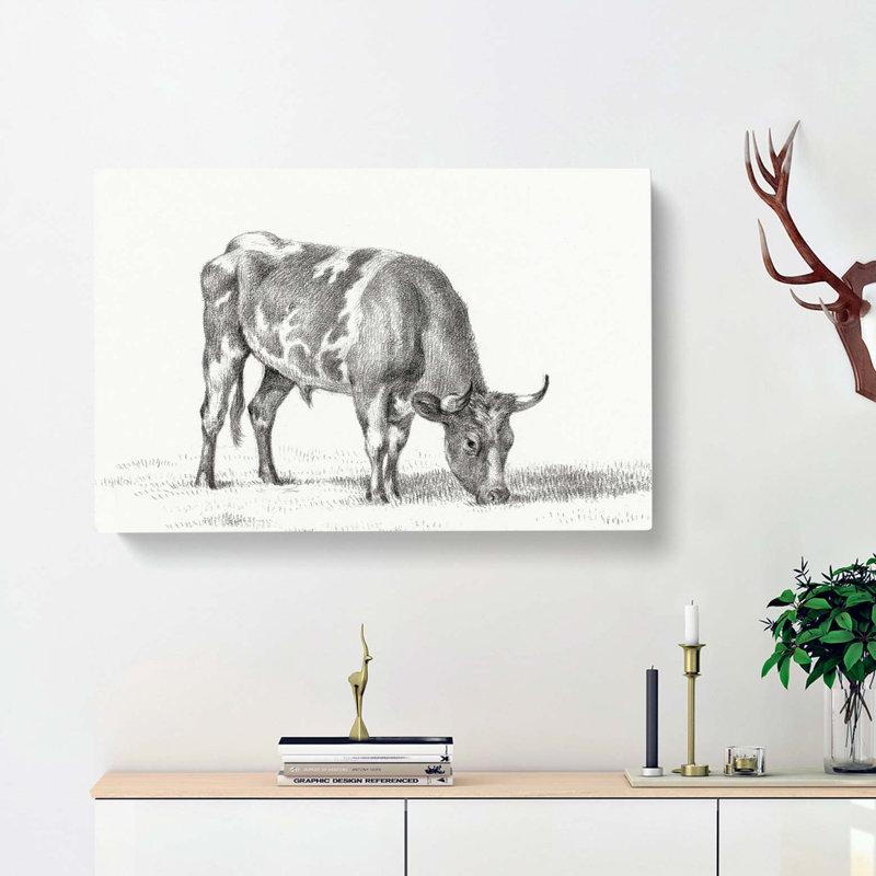 Grazing Bull by Jean Bernard - Wrapped Canvas Drawing - Wrapped Canvas, 40cm H x 60cm W x 3cm D
