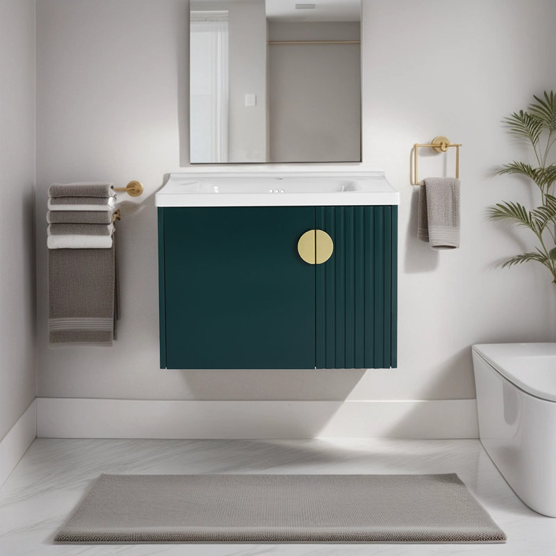 Meuble-lavabo simple avec plateau en céramique 27,82 po Yarny, Vert