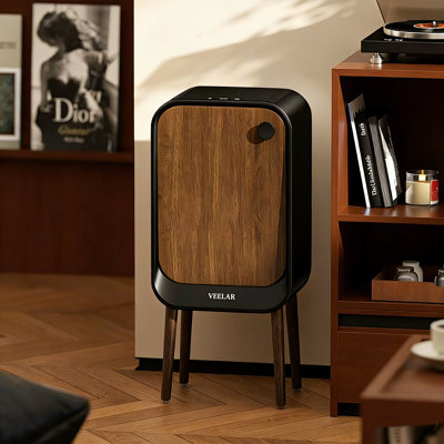 Mid-Century Modern Smart Sensor Trash Can with Walnut Wood Finish, Hands-Free Touchless Kitchen & Living Room Waste Bin on Legs