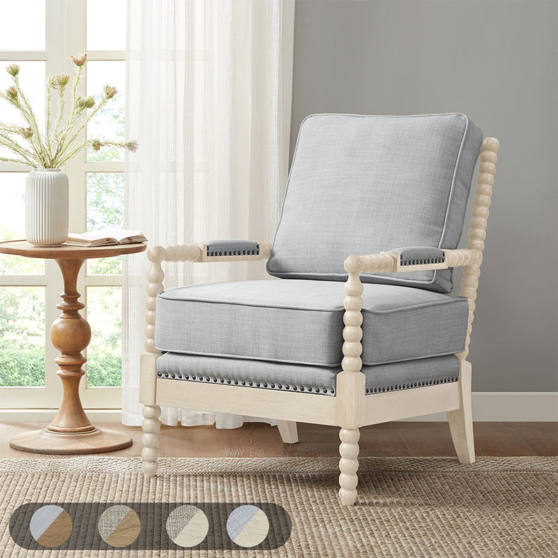 Charmant fauteuil en bois massif avec coussin en polyester et coussin synthétique