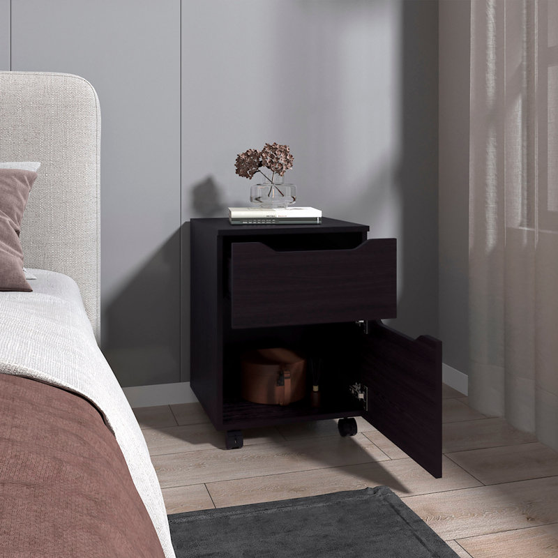 Nightstand, 1 Drawer, 4 Legs, Black
