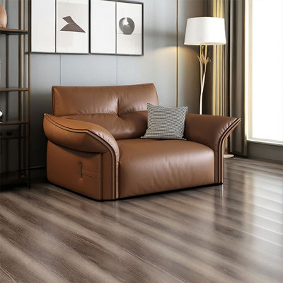 Chaise avec accoudoirs à coussin en cuir brun