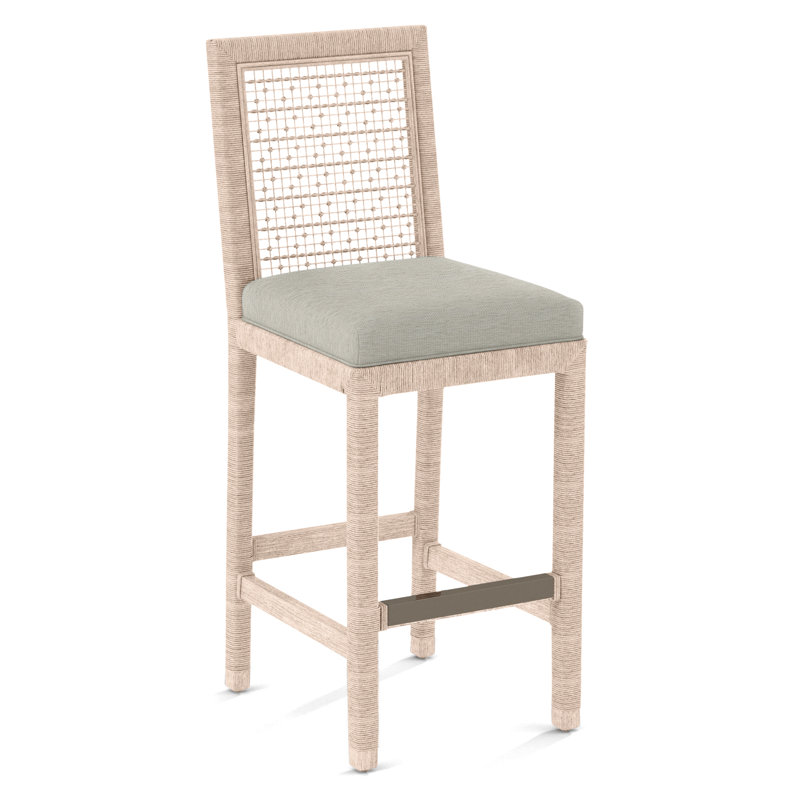 Pine Isle Bar Stool, Sunbrella Beige Pinstripe; 6205-74, Bisque