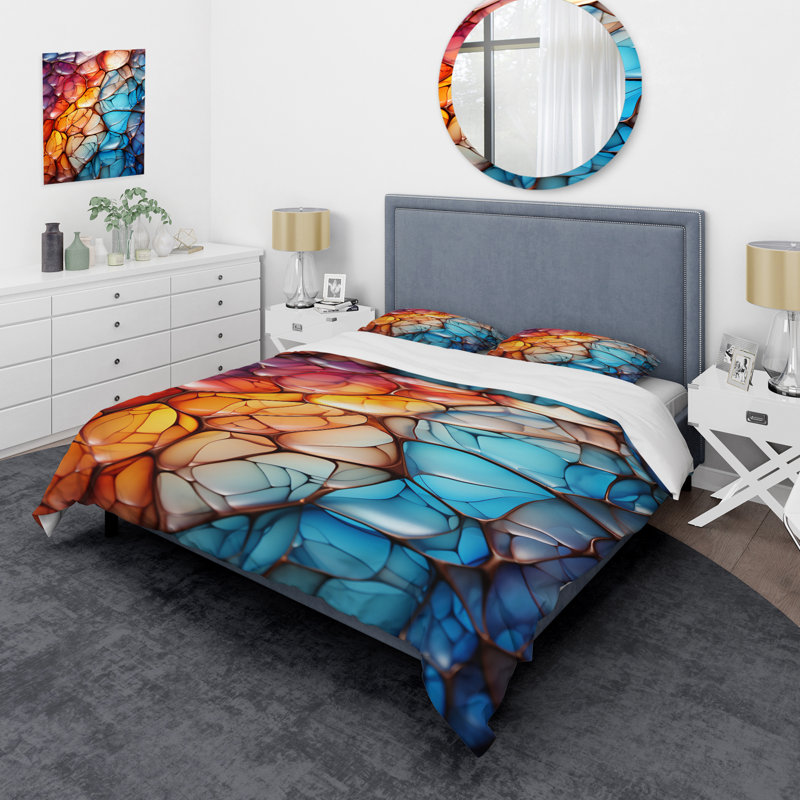 Ensemble de housse de couette en forme de fractale abstraite multicolore, Housse de couette pour grand lit et 2 taies décor