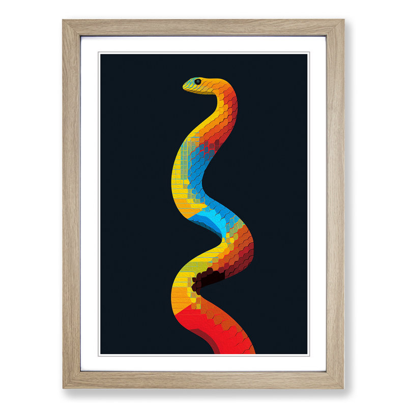 Python Minimalism Art - Framed Print, 34cm H x 25cm W x 2cm D, Oak Framed