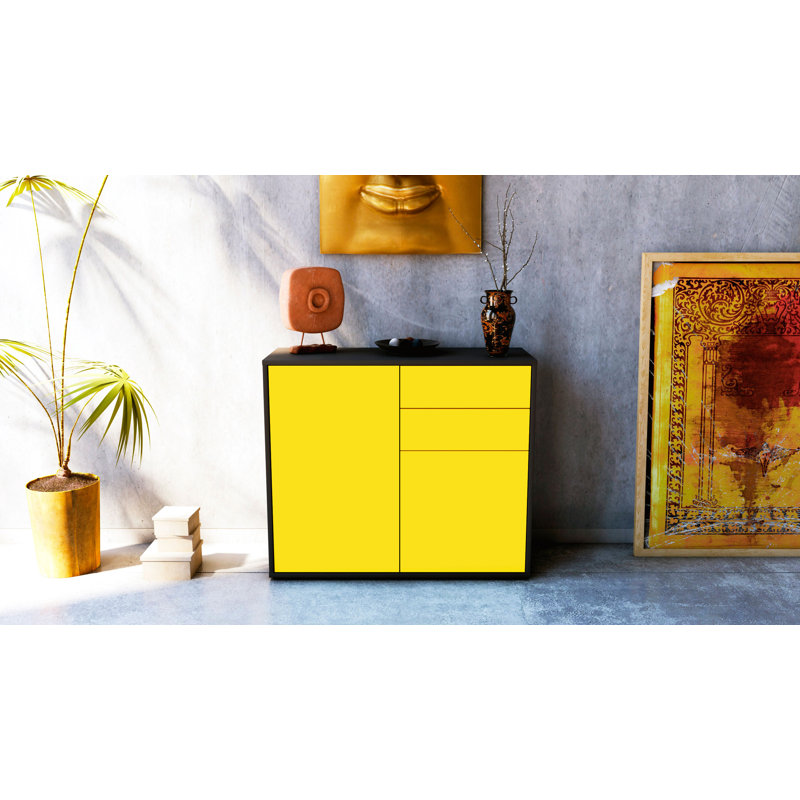 Princeton 92cm Sideboard, Charcoal/Yellow